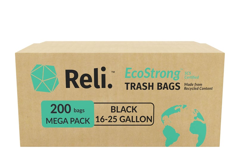 Reli. EcoStrong 16-25 Gallon Trash Bags | 200 Count Bulk | Black | Eco-Friendly | Made from Recycled Material - Image 1